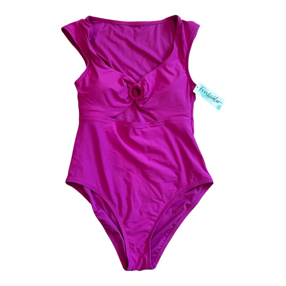 Freshwater Recycled Fabric size Large NWT One Piece Cap Sleeve Swimsuit Fuchsia - Picture 3 of 8